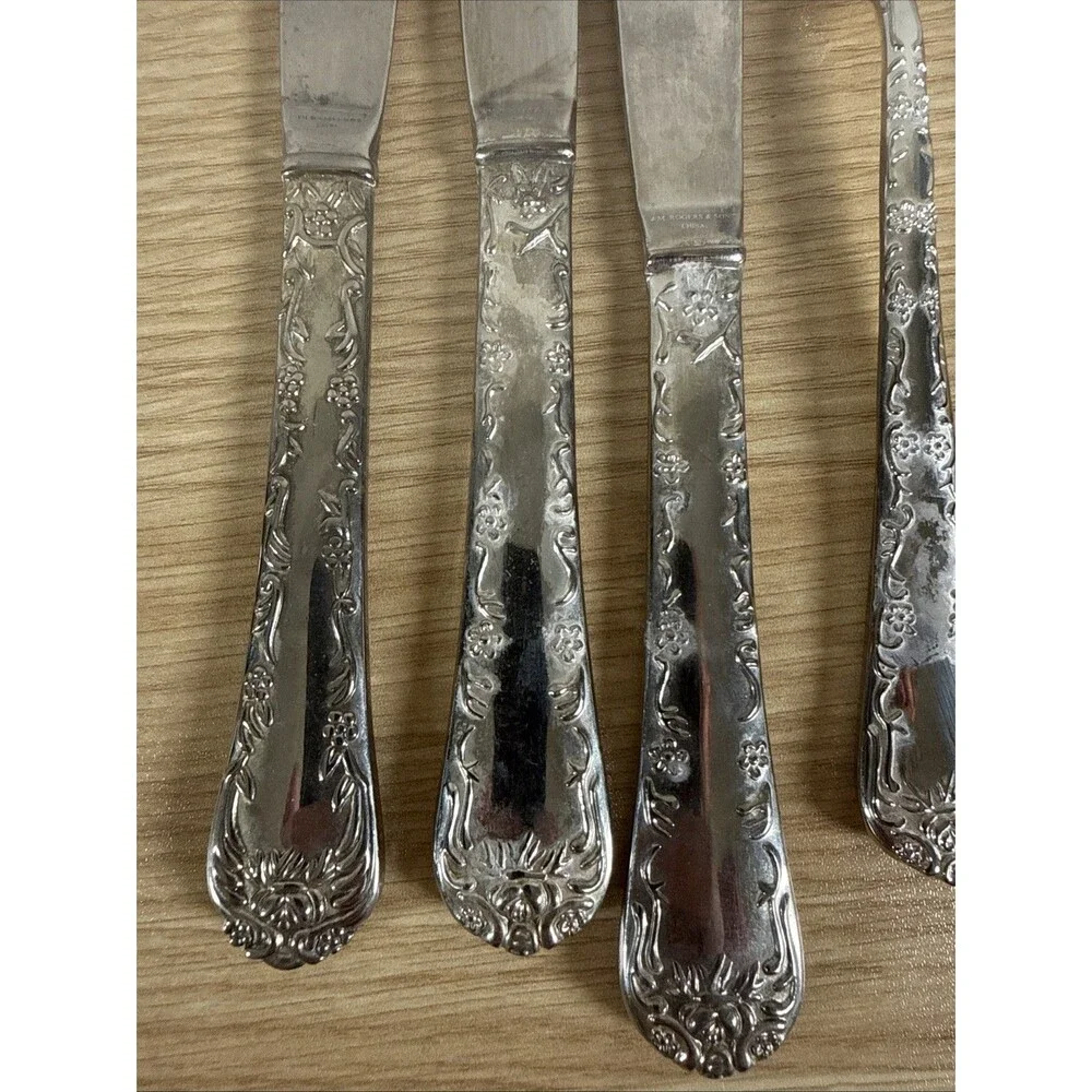 Wm Rogers Son Enchanted Rose Flatware 9 Piece Lot Silverplate Forks Knives